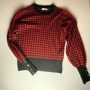 Calvin Klein Red and Black Patterned Sweater, Festive, Peplum, Holidays